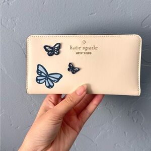 kate spade Cream Wallet with Navy Butterfly Accents